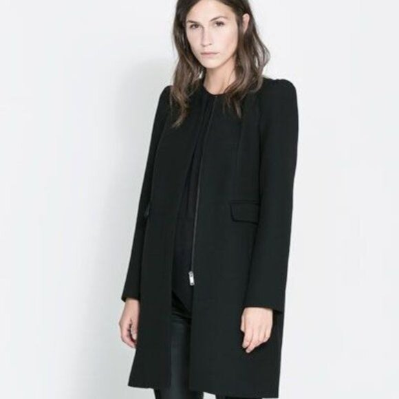 Zara Coat with Box Puff Sleeve Midi Jacket - Picture 1 of 12